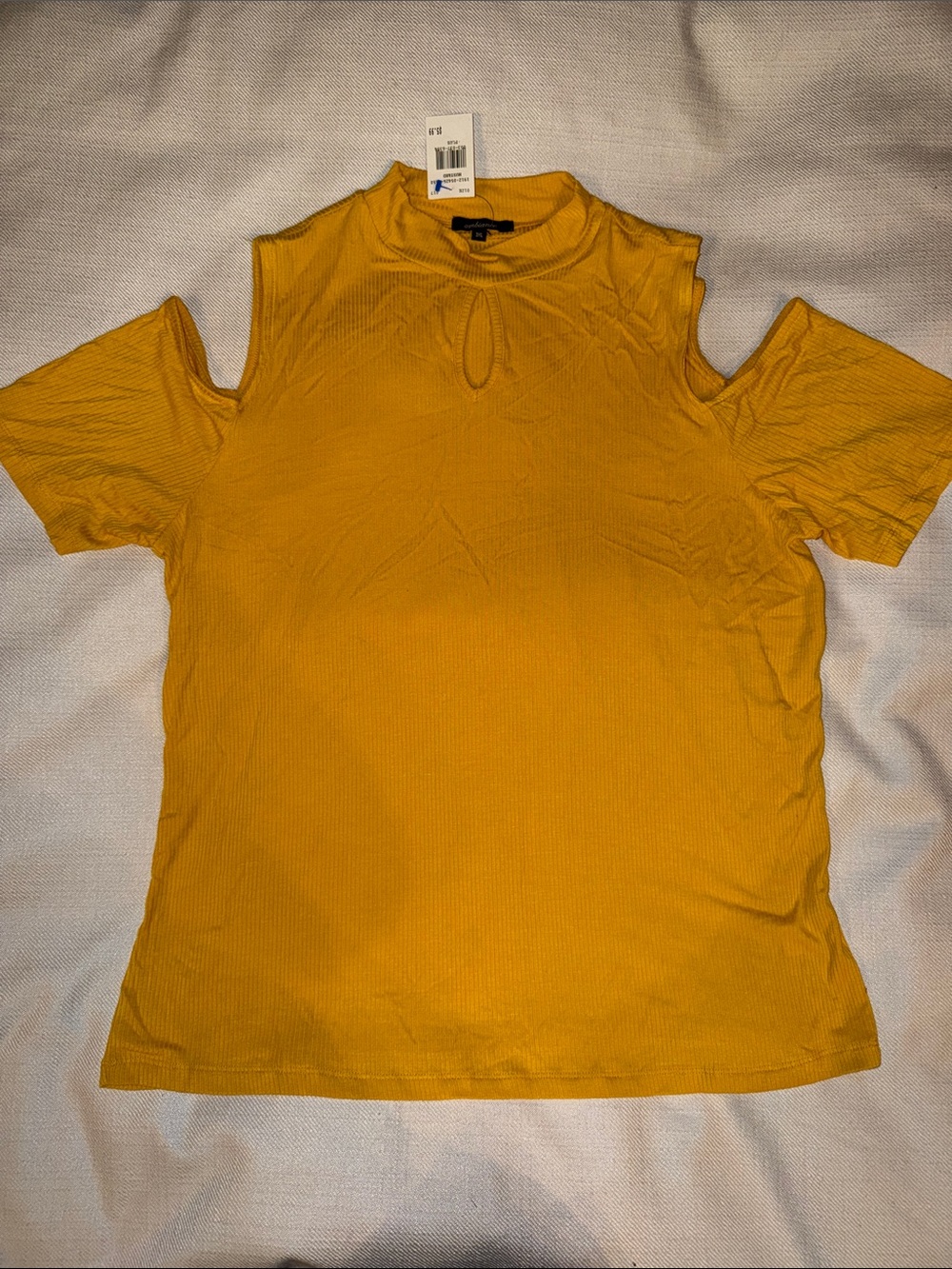 Ambiance Mustard Yellow Cold Shoulder Ribbed Tee